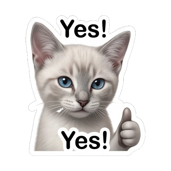 Happy white cat giving a thumbs up with text Yes Little White Cat Daily sticker for expressive chats and social replies.