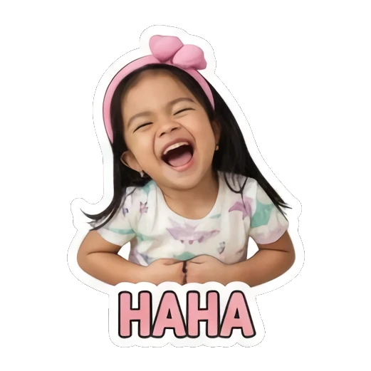 Little girl laughing out loud with HAHA text Little Girl Daily Expressions sticker for expressive chats and social replies.