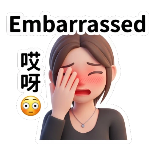 Young woman covering face in embarrassment with 'Embarrassed' text Modern Girl Daily Expressions sticker for expressive chats and social replies.