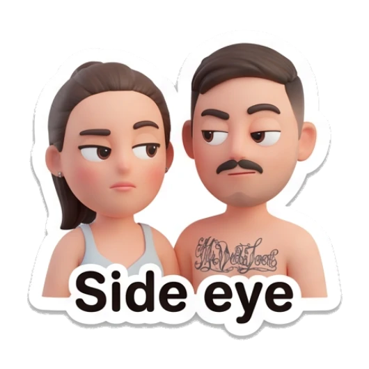 Couple giving side eye with text Side eye Our Daily Vibes sticker for expressive chats and social replies.