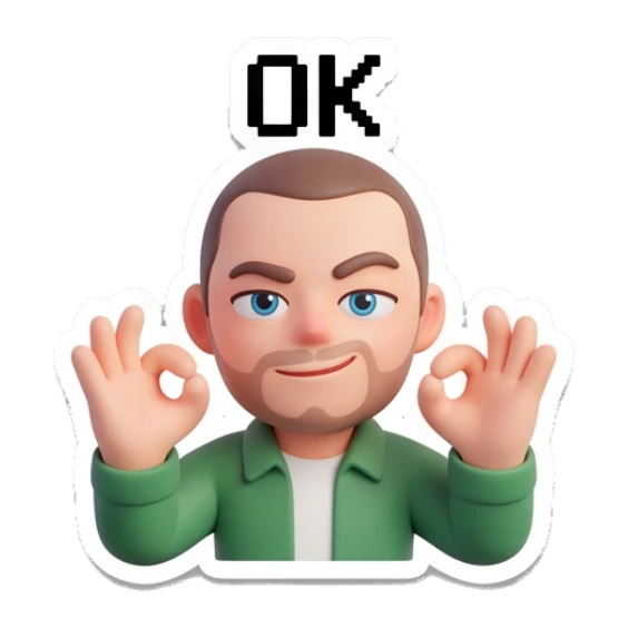 Man making OK hand gesture with confident smile Casual Guy Daily Vibes sticker for expressive chats and social replies.