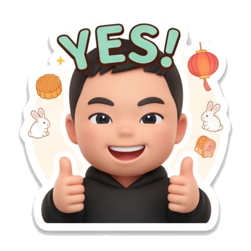 Boy giving double thumbs up with text YES Mid-Autumn Boy Expressions sticker for expressive chats and social replies.