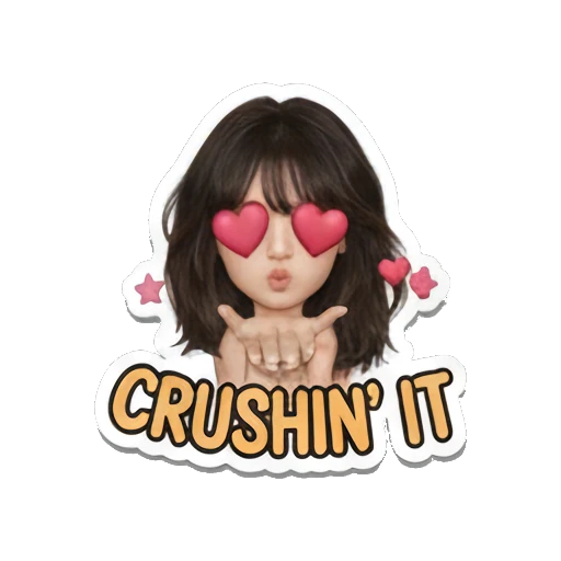 Girl blowing a kiss with heart eyes, text 'CRUSHIN IT' Music Festival Girl sticker for expressive chats and social replies.