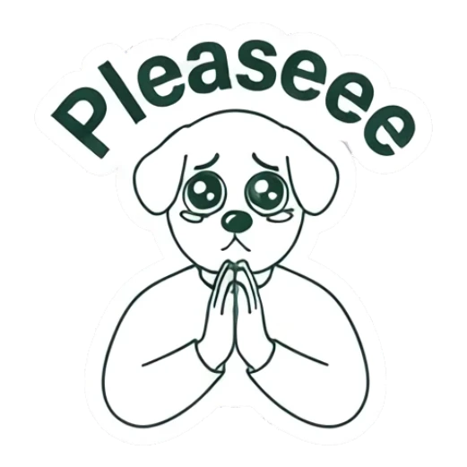 Dog-headed character pleading with hands with text Pleaseee Big Thoughts Daily sticker for expressive chats and social replies.