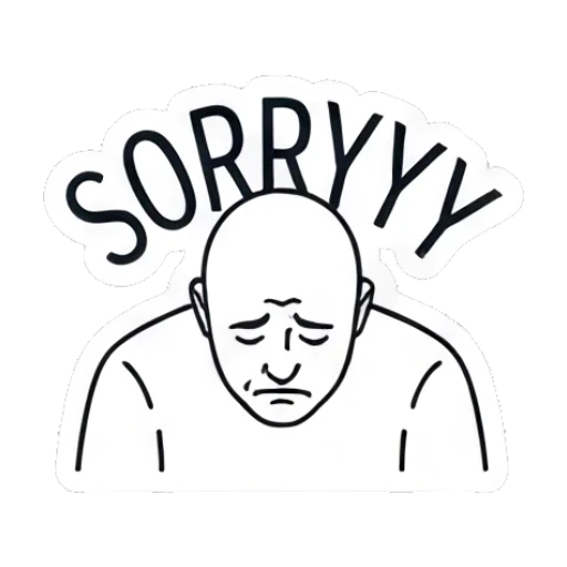 Bald man looking sad and apologetic with 'SORRYYY' text Bald Guy Daily Vibes sticker for expressive chats and social replies.