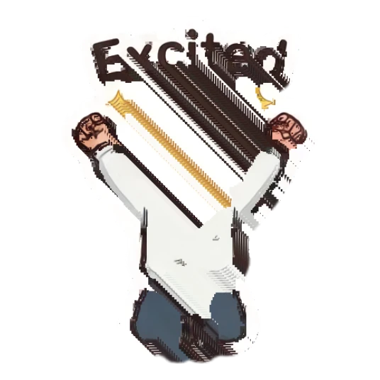 Man with beard and glasses excited with star eyes and raised arms Gentle Bearded Man Daily sticker for expressive chats and social replies.