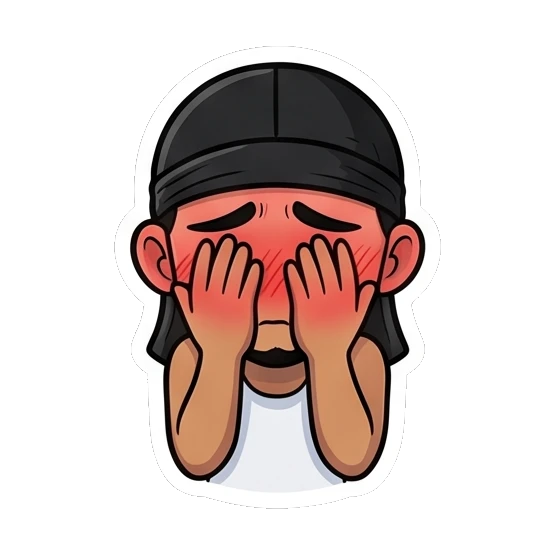 Shy guy covering his blushing face with both hands Cool Guy Daily Vibes sticker for expressive chats and social replies.