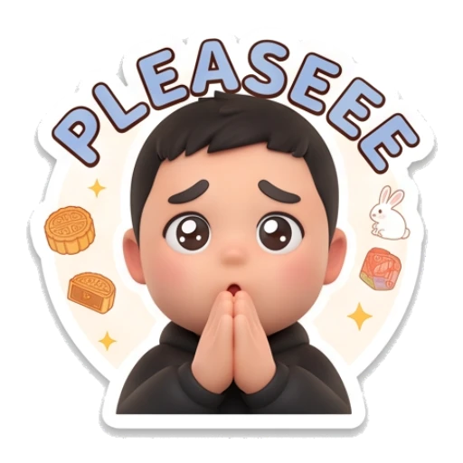 Boy begging with hands together with text PLEASE Mid-Autumn Boy Expressions sticker for expressive chats and social replies.