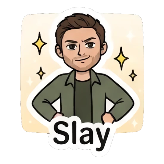 Man standing confidently with hands on hips looking cool Everyday Guy Expressions sticker for expressive chats and social replies.