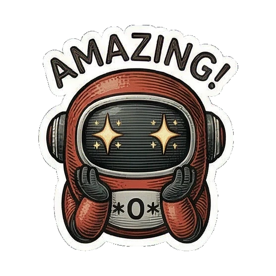 惊叹不已的机器人 Vintage Bot Emotions sticker for expressive chats and social replies.