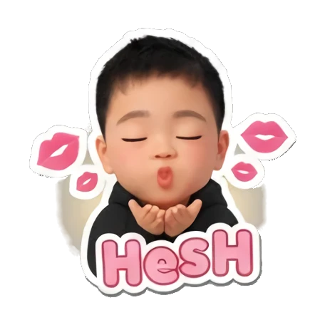 Little boy blowing a kiss with lips icons and HESH text. Little Boy Daily Expressions sticker for expressive chats and social replies.