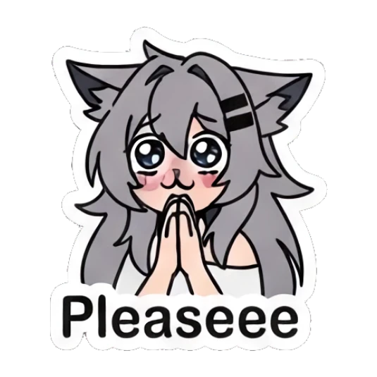 Wolf girl clasping hands together in a please gesture Grey Wolf Girl Daily Life sticker for expressive chats and social replies.
