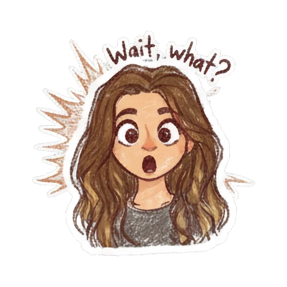 Surprised girl with wide eyes and mouth open with text Wait what Curly Haired Girl Daily Vibes sticker for expressive chats and social replies.