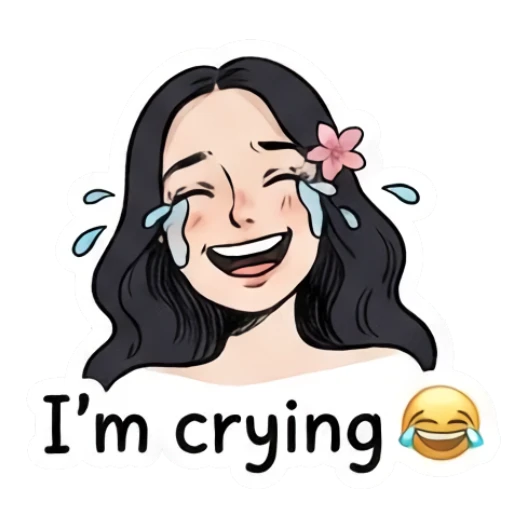 Girl laughing with tears of joy, text I'm crying Charming Girl Daily Expressions sticker for expressive chats and social replies.