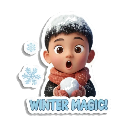 Boy with snowball, winter magic Winter Boy Adventures sticker for expressive chats and social replies.
