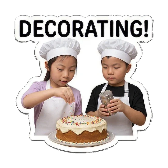 decorating a cake Little Chefs Cooking Adventures sticker for expressive chats and social replies.