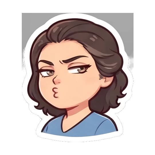 Young woman pouting with a skeptical expression Cheerful Brunette Daily Life sticker for expressive chats and social replies.