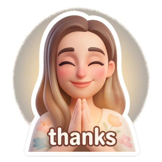 Girl with hands together in thanks Cheerful 3D Girl Expressions sticker for expressive chats and social replies.