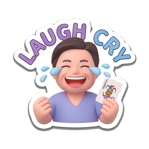 Laughing until crying Playful Card Gamer sticker for expressive chats and social replies.