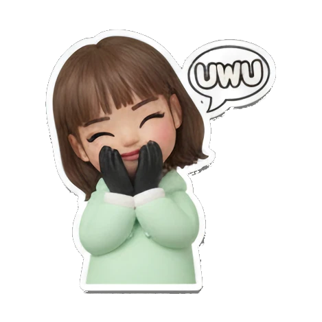 Girl making heart hands with UWU text Cute 3D Girl Daily Life sticker for expressive chats and social replies.