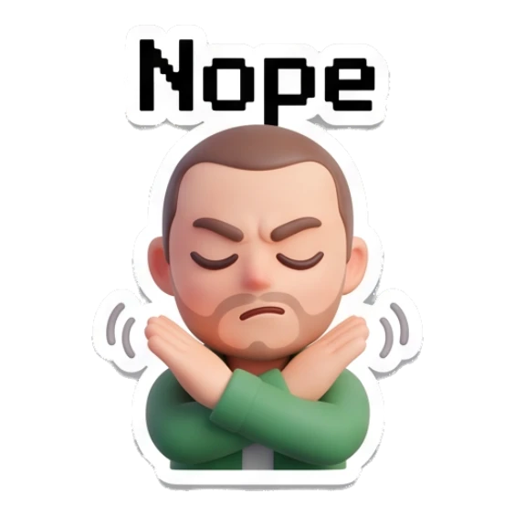 Man crossing arms in a firm nope gesture Casual Guy Daily Vibes sticker for expressive chats and social replies.