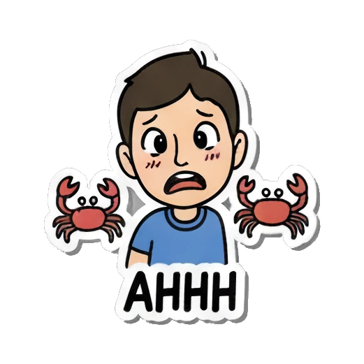 scared of crabs Summer Boy Adventures sticker for expressive chats and social replies.