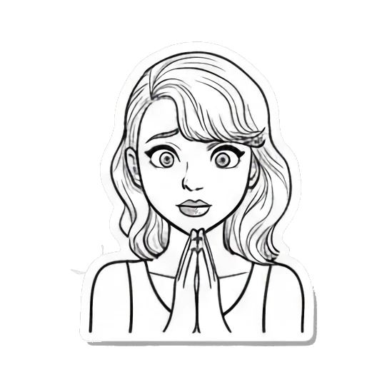 Girl with hands together in prayer, looking hopeful Expressive Line Art Girl sticker for expressive chats and social replies.
