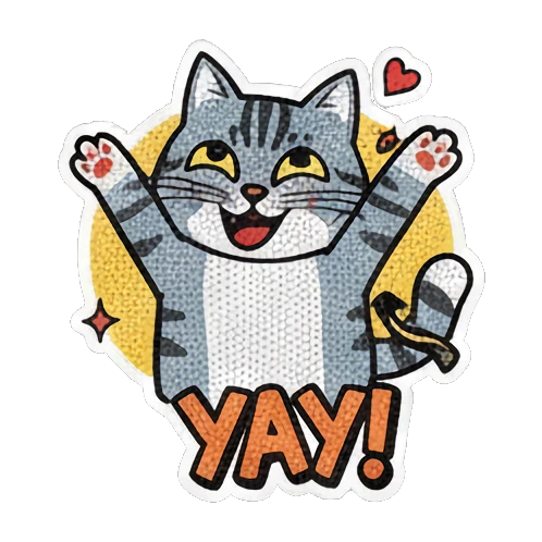 灰猫开心欢呼 Vintage Comic Cat Expressions sticker for expressive chats and social replies.