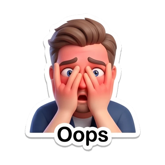 Young man covering his face in embarrassment with 'Oops' text. Modern Guy Daily Expressions sticker for expressive chats and social replies.
