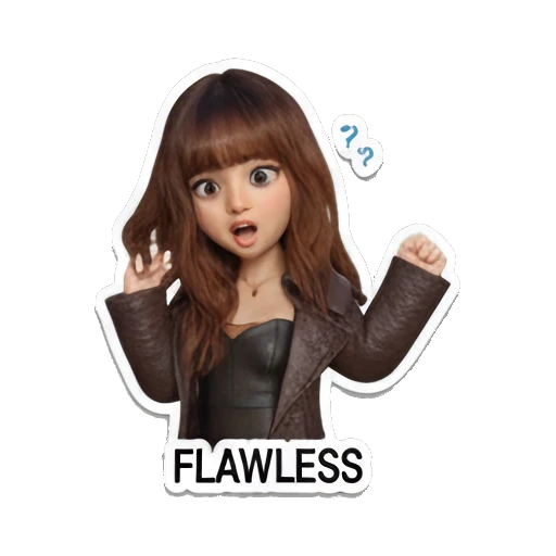 Girl in leather jacket looking stylish, confident, text FLAWLESS Summer Vacation Girl sticker for expressive chats and social replies.