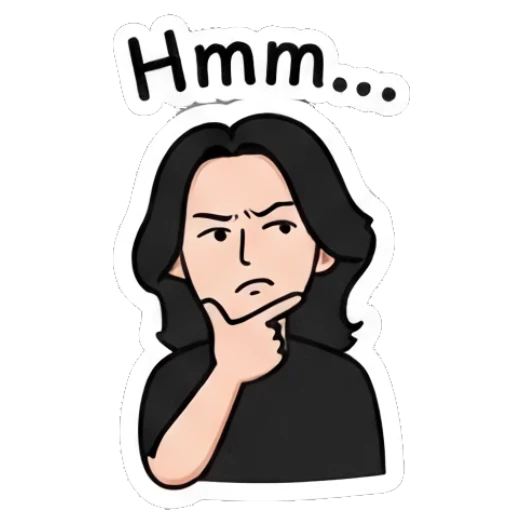 Pensive girl touching chin while thinking. Cool Rocker Girl Daily Life sticker for expressive chats and social replies.