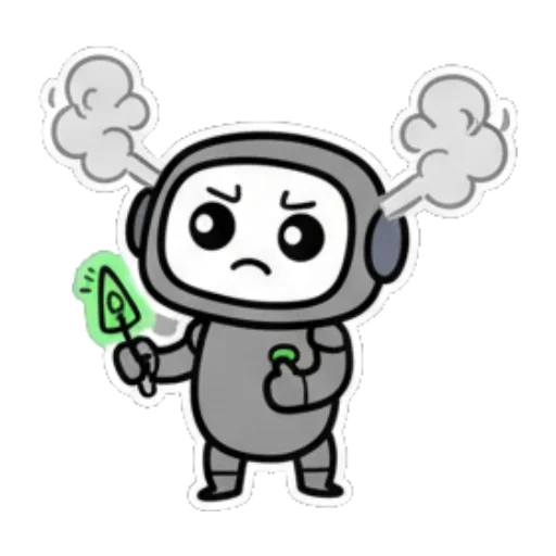 机器人手持工具，冒烟沮丧。 Cute Robot Expressions sticker for expressive chats and social replies.