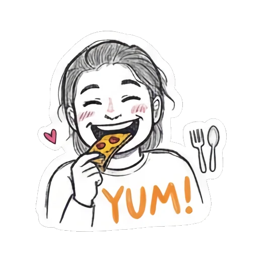吃披萨的开心女孩 Doodle Girl Daily Vibes sticker for expressive chats and social replies.