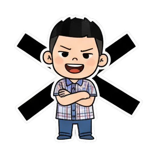 Boy standing with crossed arms and X mark Cheerful Boy Daily Expressions sticker for expressive chats and social replies.