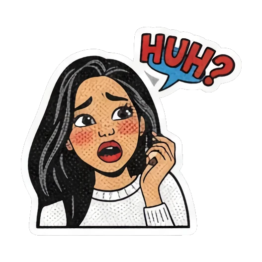 困惑挠头问号 Retro Comic Girl Vibes sticker for expressive chats and social replies.