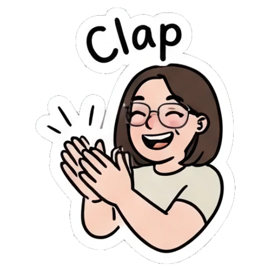 Girl with glasses clapping hands, cheering expression. Daily Life of a Girl sticker for expressive chats and social replies.