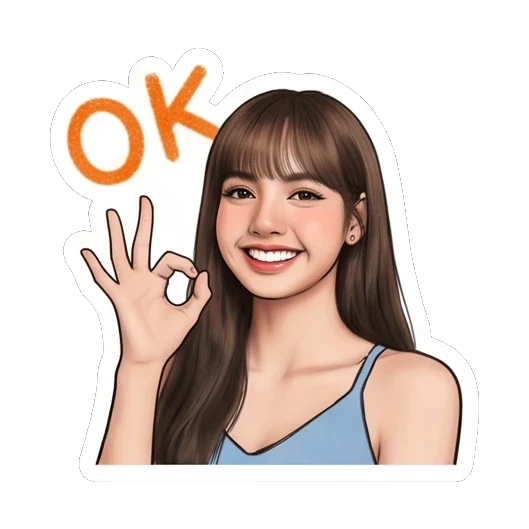 Young woman making an OK gesture with a smile and OK text. Lisa Daily Vibes sticker for expressive chats and social replies.