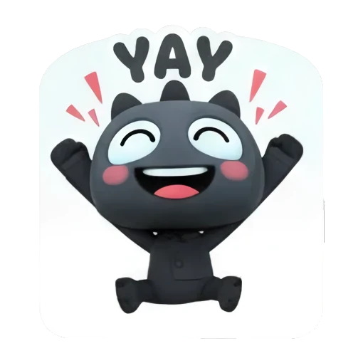 Happy monster cheering with arms up and text YAY Little Dark Monster Daily sticker for expressive chats and social replies.