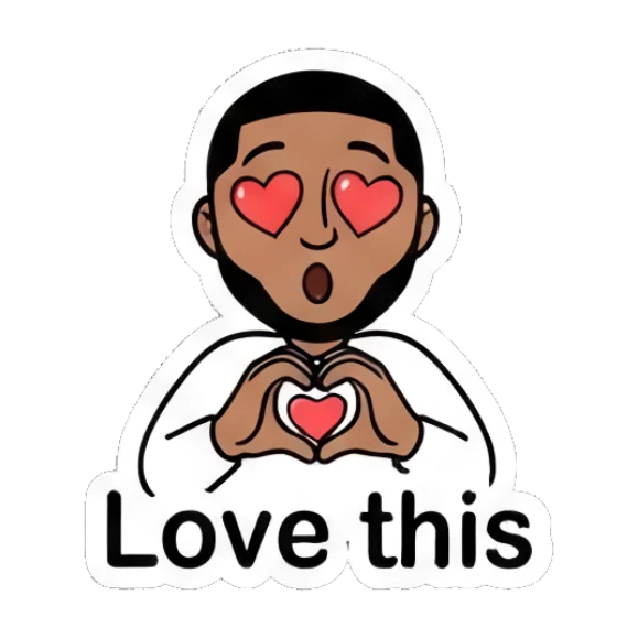 Bearded man making a heart shape with his hands and heart eyes. Cool Guy Daily Vibes sticker for expressive chats and social replies.