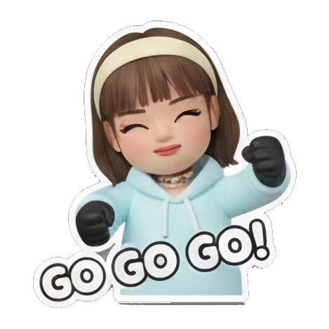 Girl cheering forward with GO GO GO text Cute 3D Girl Daily Life sticker for expressive chats and social replies.