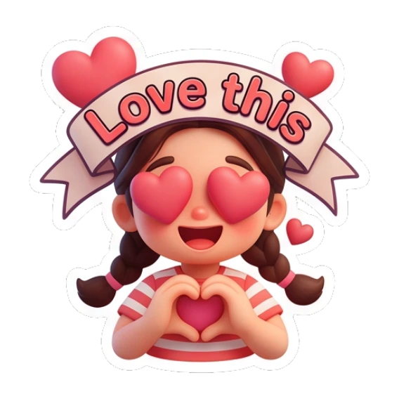 Girl with heart eyes and heart hands Cute Braided Girl Daily sticker for expressive chats and social replies.