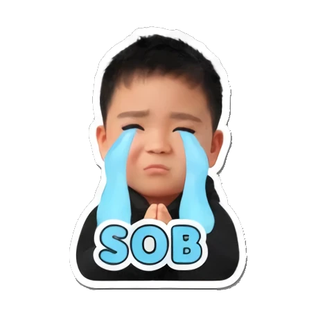 Little boy crying with blue tears and SOB text. Little Boy Daily Expressions sticker for expressive chats and social replies.