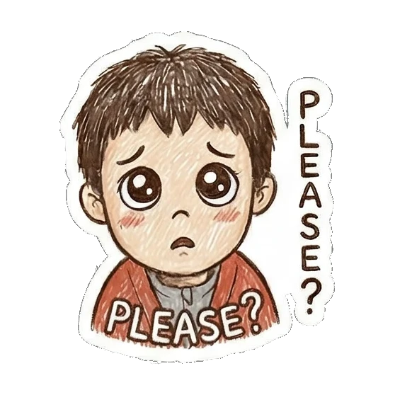 begging boy please Little Boy Doodle Expressions sticker for expressive chats and social replies.