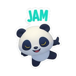 Panda dancing with eyes closed and JAM text Rocking Panda Band sticker for expressive chats and social replies.