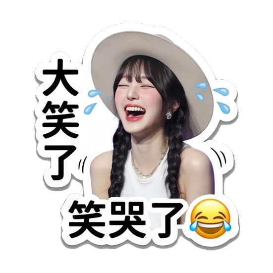 女孩开怀大笑，文字：大笑了，笑哭了 Chic Girl Daily Vibes sticker for expressive chats and social replies.