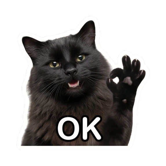 Black cat making an OK gesture with text OK Mystic Black Cat Moods sticker for expressive chats and social replies.