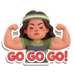Girl flexing muscles showing strength with GO GO GO text Cheerful Girl Daily Life sticker for expressive chats and social replies.