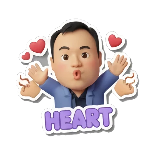 职场男士双手比心，周围有爱心符号，文字HEART Office Guy Daily Vibes sticker for expressive chats and social replies.