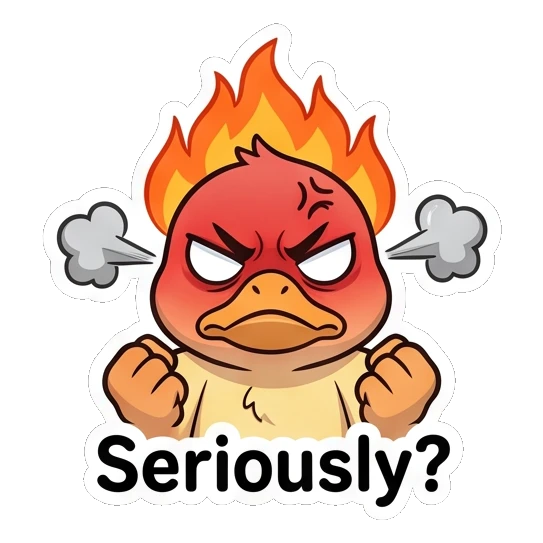 Angry duckling with flames on its head Cheerful Little Duckling sticker for expressive chats and social replies.
