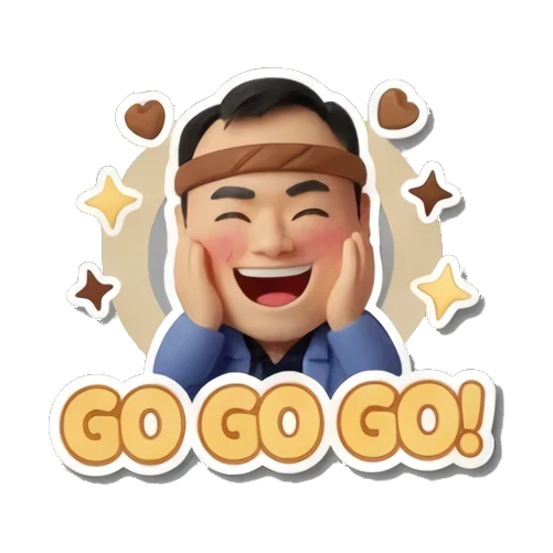 职场男士头戴发带兴奋大喊，文字GO GO GO Office Guy Daily Vibes sticker for expressive chats and social replies.